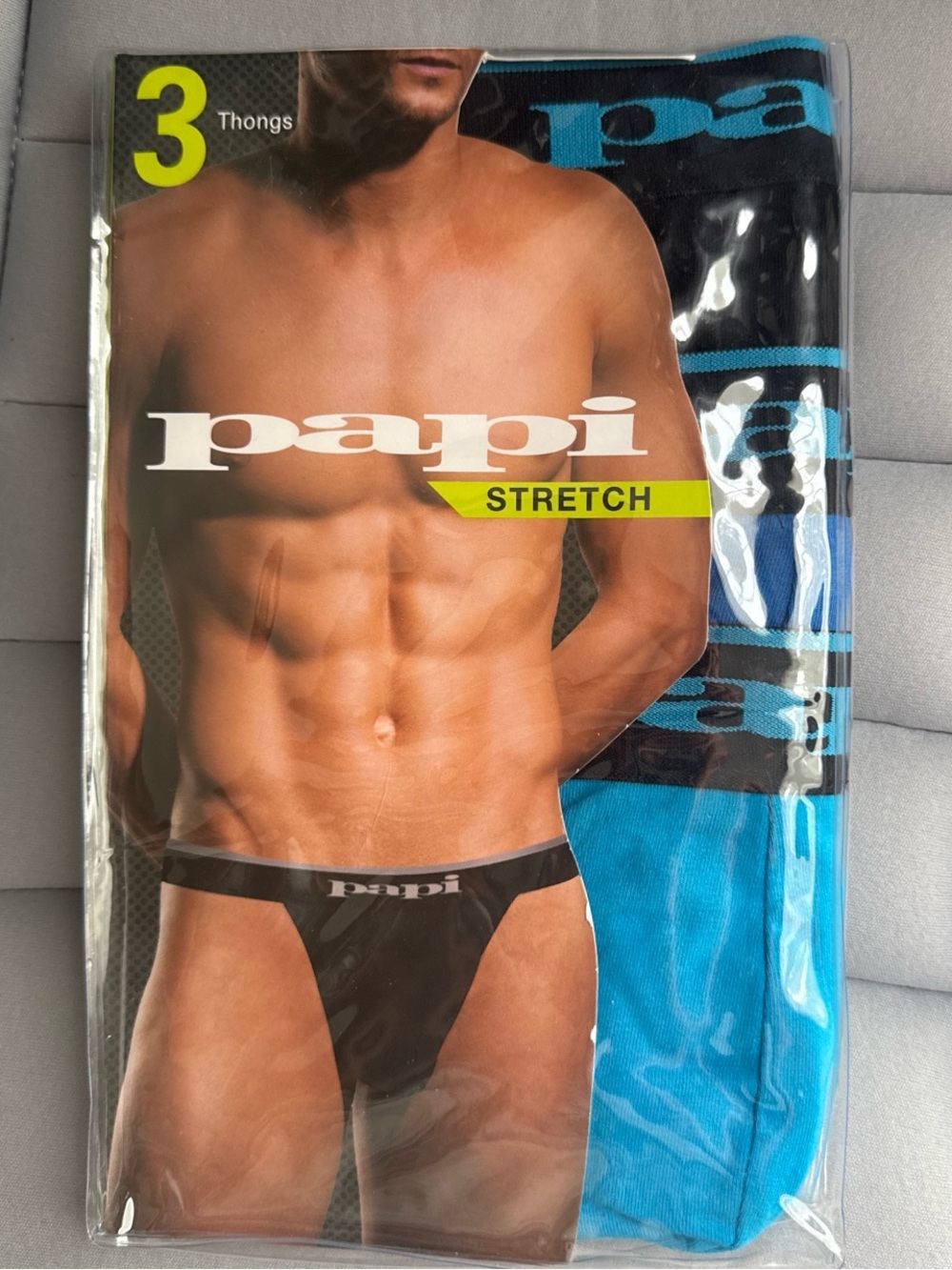 papi Men’s Blue & Black Thong 3-Pack